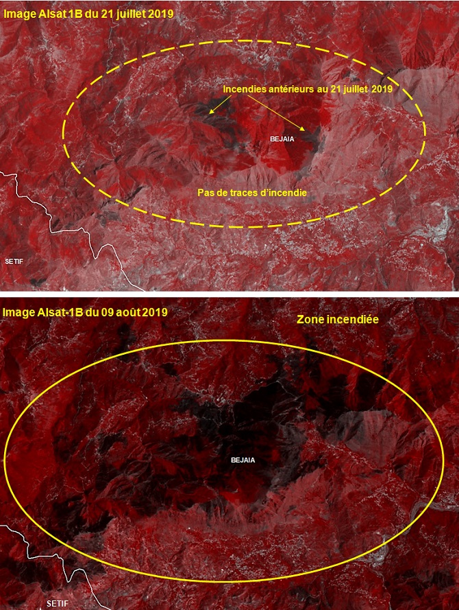 Mise en évidence des feux de forêts dans les Wilayas de Tizi Ouzou, Bouira, Bejaia et Jijel  à partir de l’imagerie satellitaire Alsat-1B